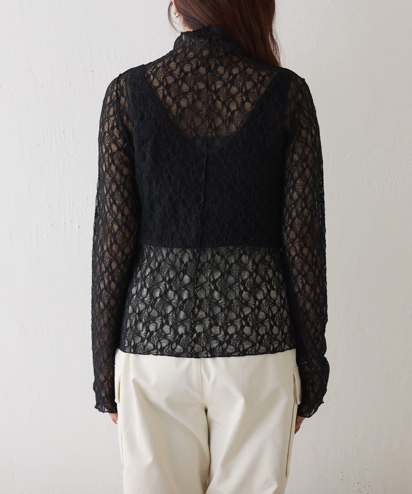 彈力蕾絲立領套頭上衣