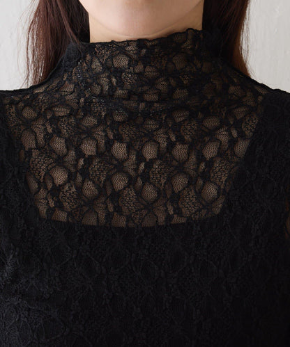 彈力蕾絲立領套頭上衣