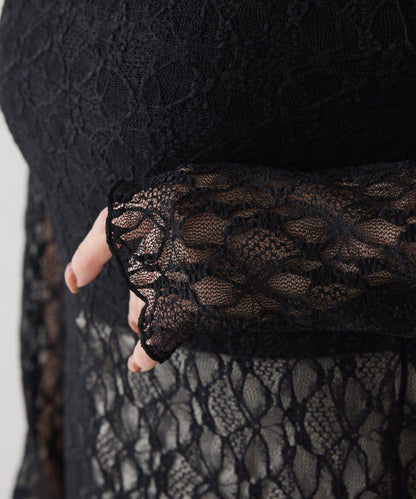 彈力蕾絲立領套頭上衣