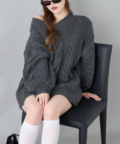 one after another 麻花針織長款上衣