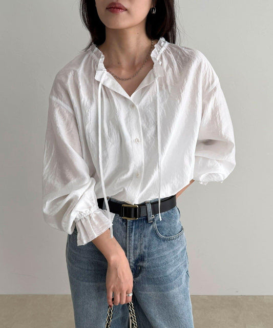 閃亮薄紗褶皺襯衫