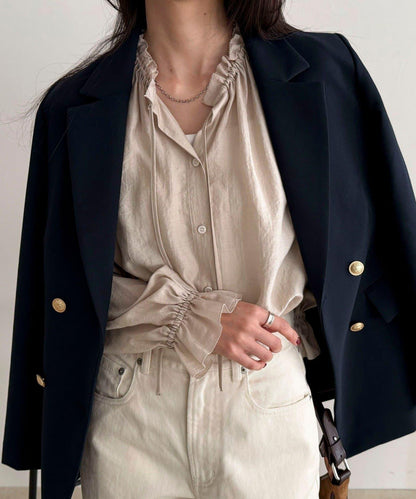 閃亮薄紗褶皺襯衫