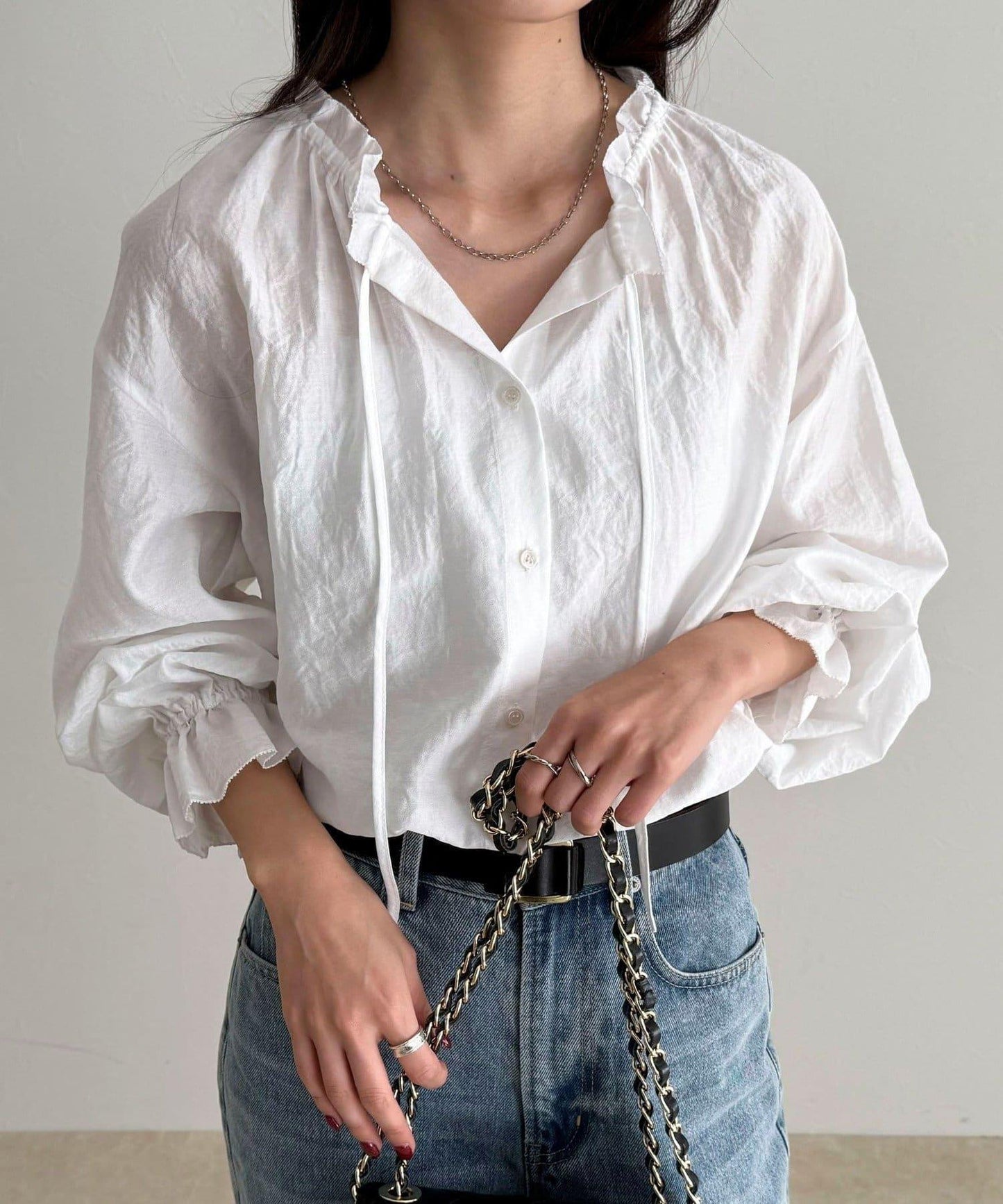 閃亮薄紗褶皺襯衫