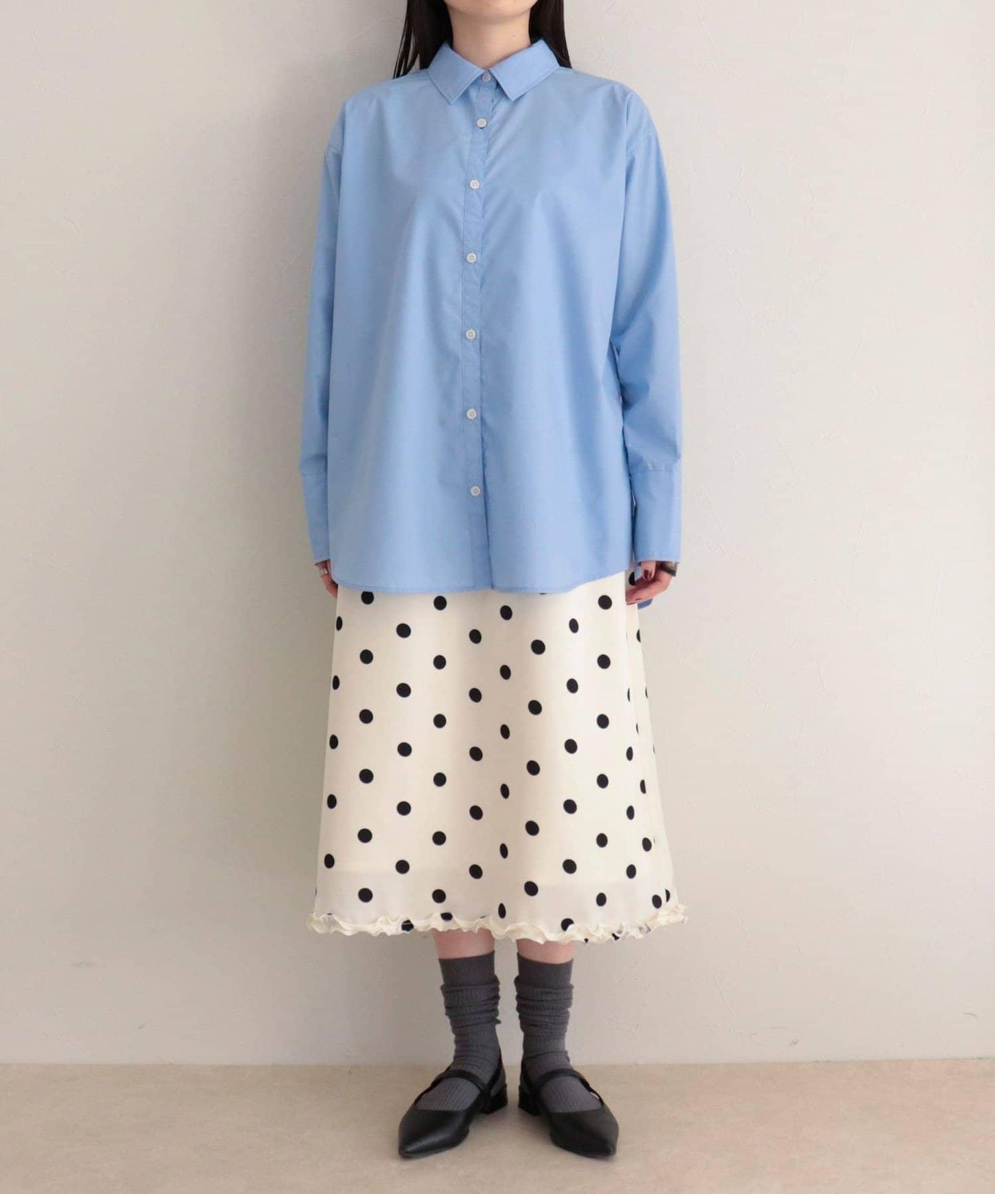 緞面波點中長半身裙