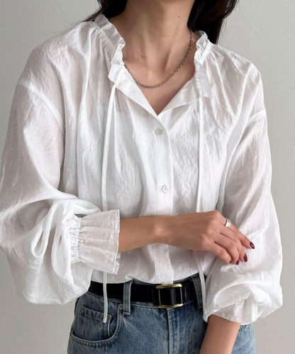 閃亮薄紗褶皺襯衫
