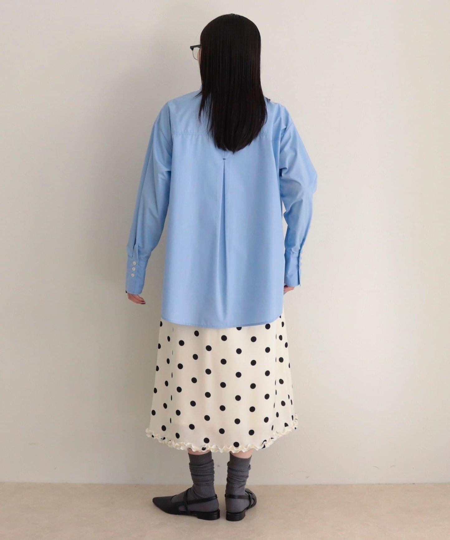 緞面波點中長半身裙