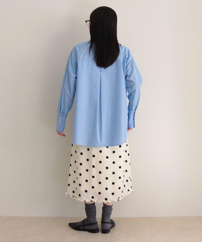 緞面波點中長半身裙