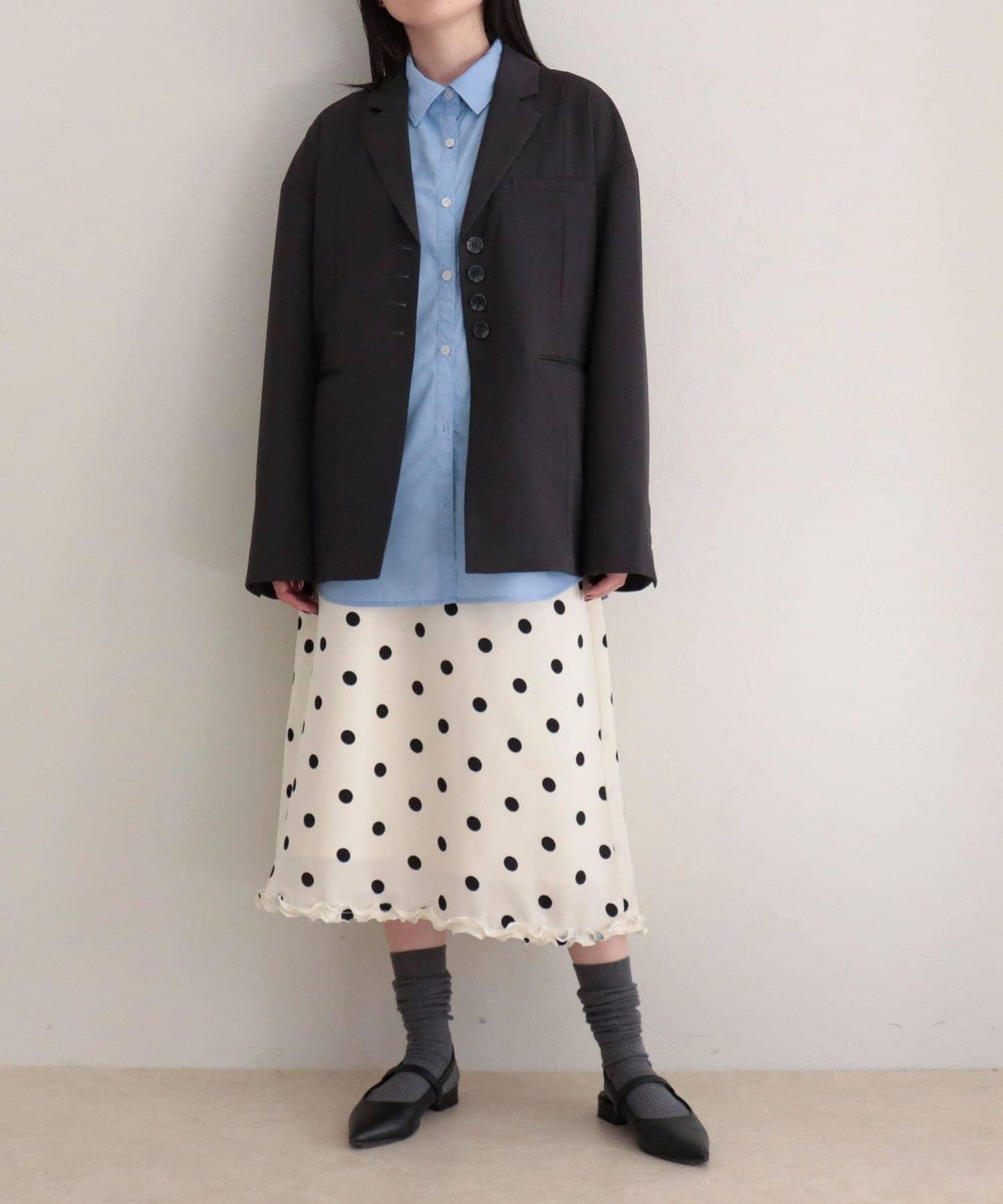 緞面波點中長半身裙