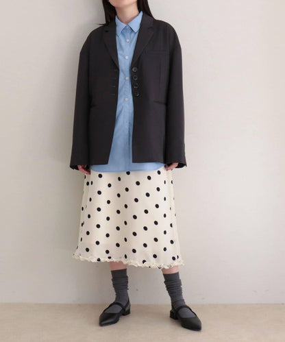 緞面波點中長半身裙