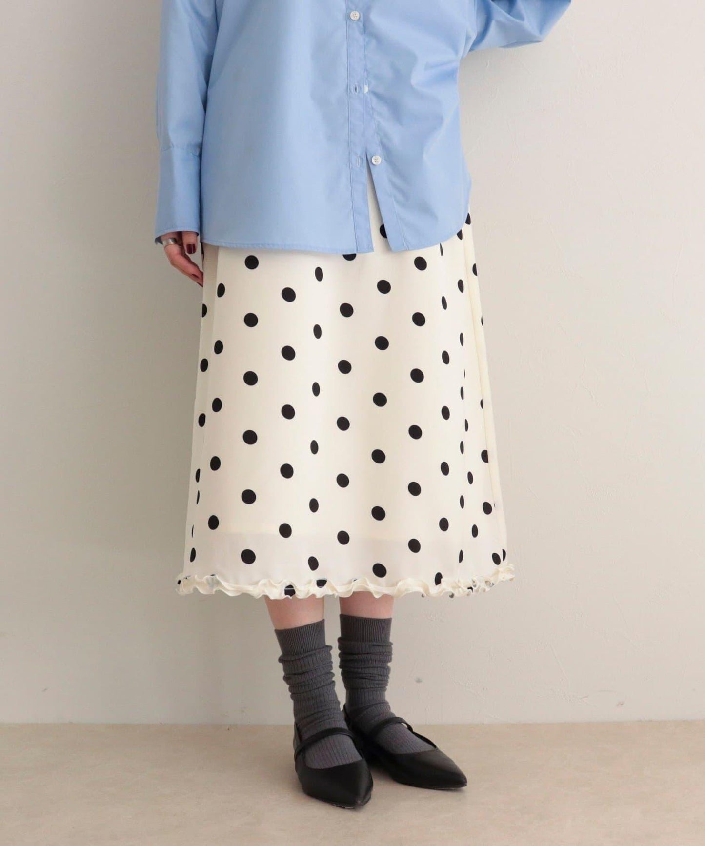 緞面波點中長半身裙