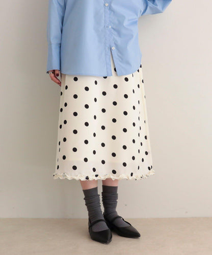 緞面波點中長半身裙