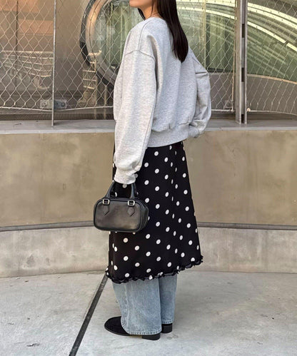 緞面波點中長半身裙