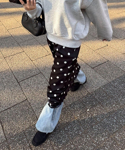 緞面波點中長半身裙