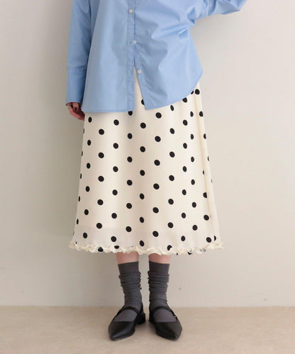 緞面波點中長半身裙