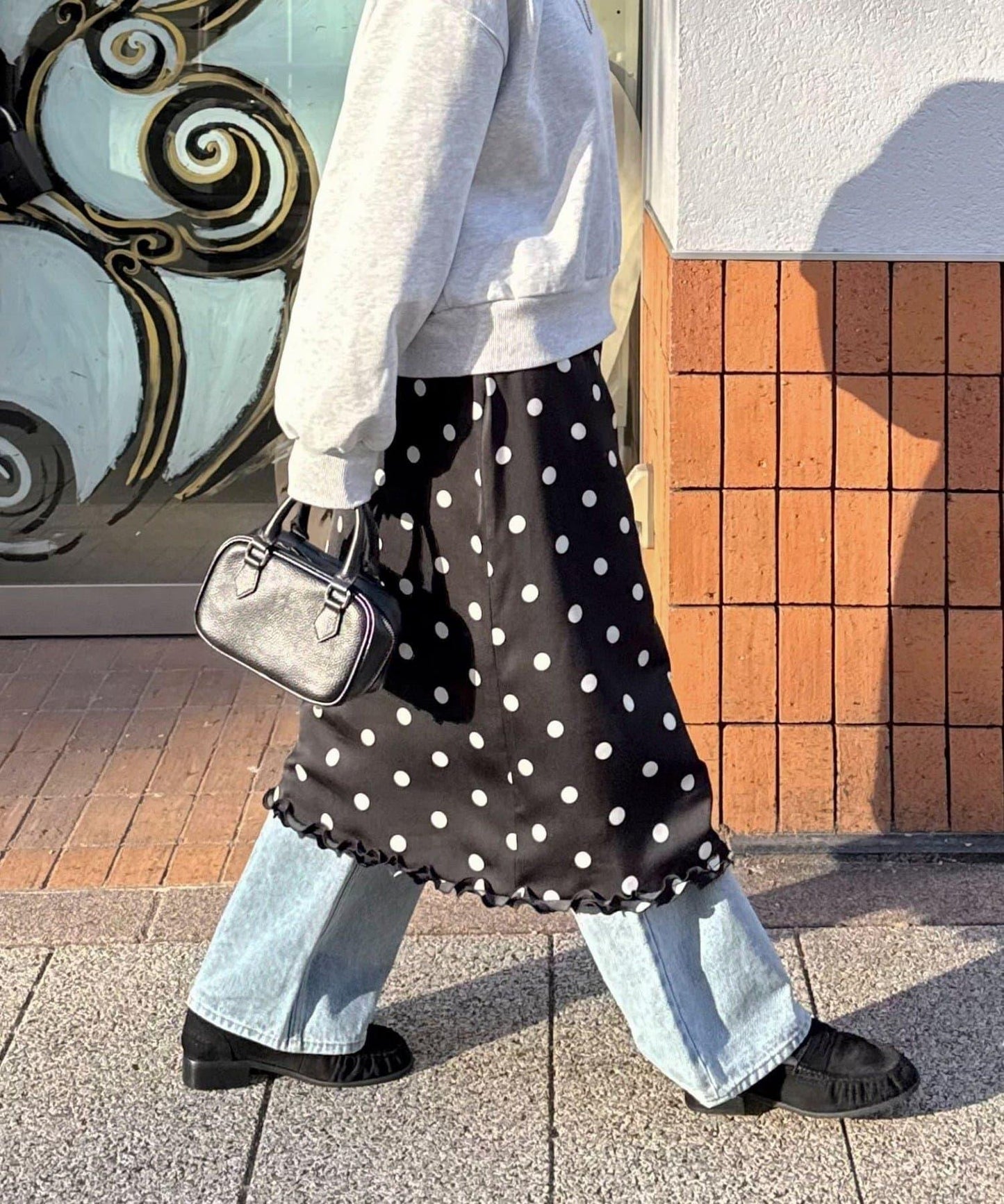 緞面波點中長半身裙