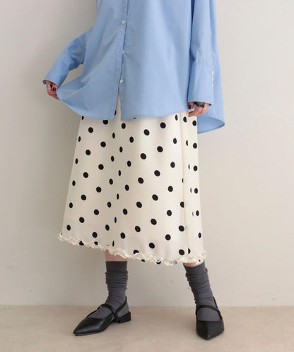 緞面波點中長半身裙