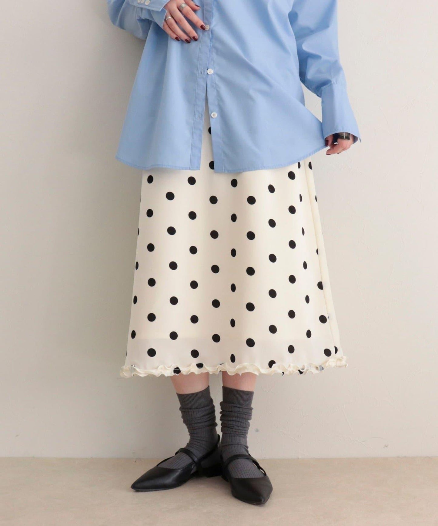 緞面波點中長半身裙