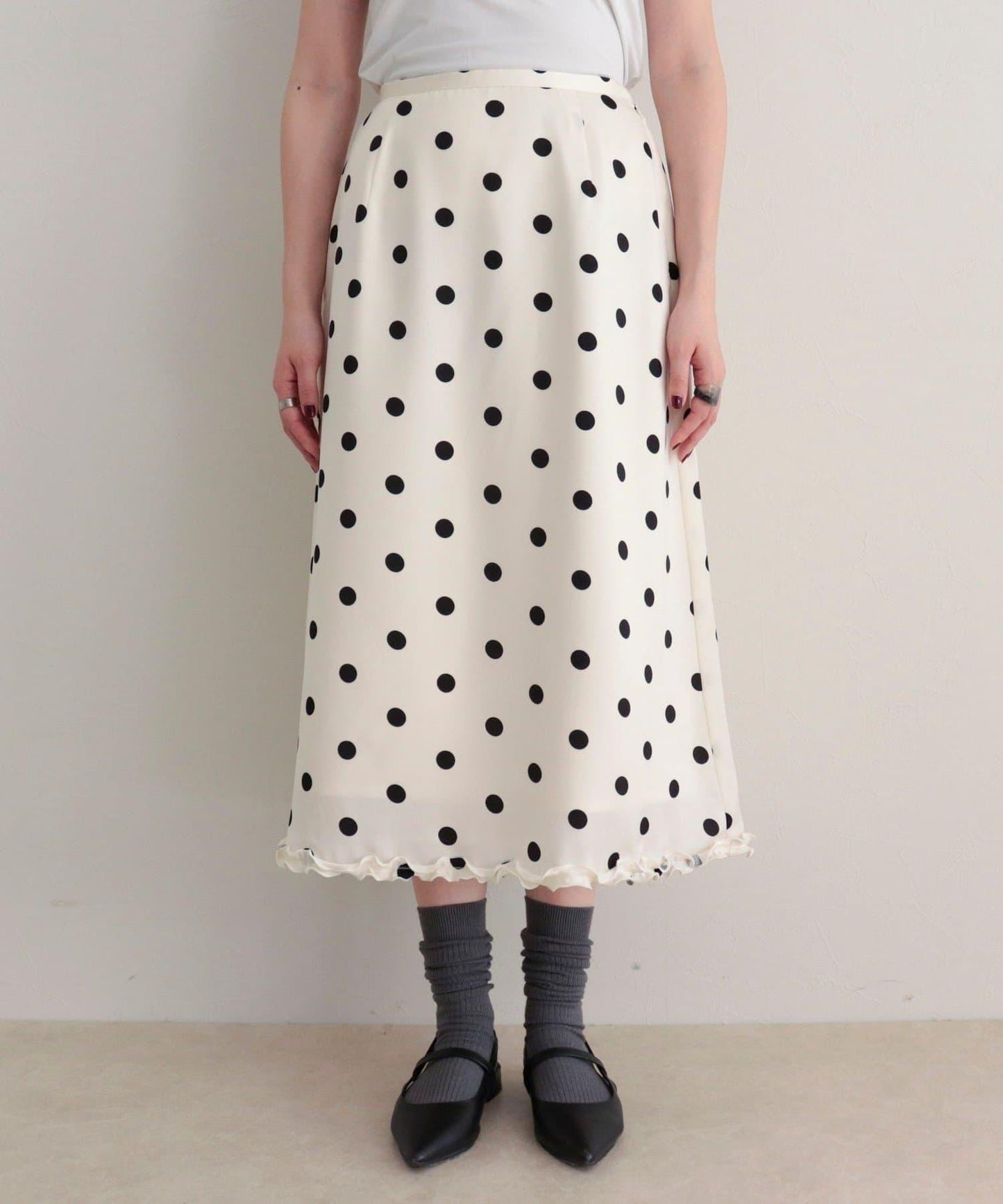 緞面波點中長半身裙