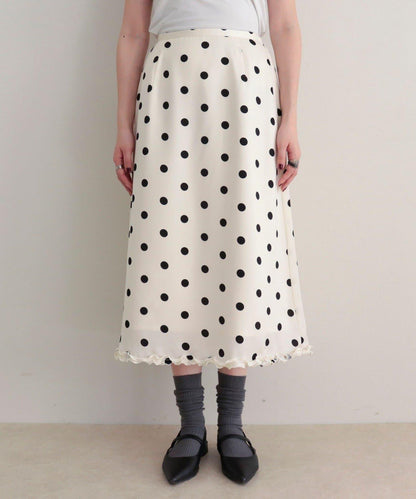 緞面波點中長半身裙