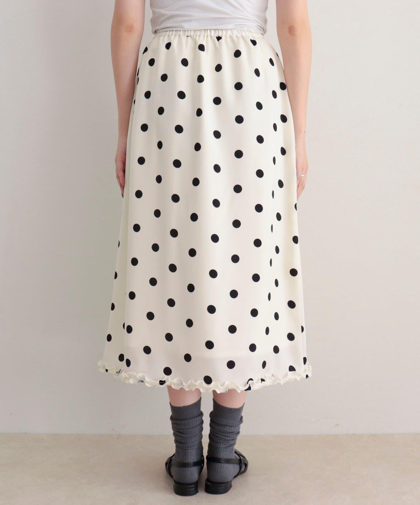 緞面波點中長半身裙