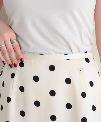 緞面波點中長半身裙