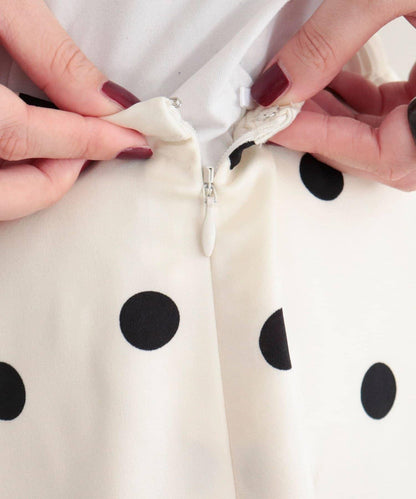 緞面波點中長半身裙