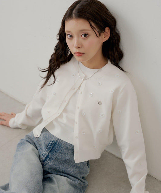 花卉珠串設計 針織開衫套裝】