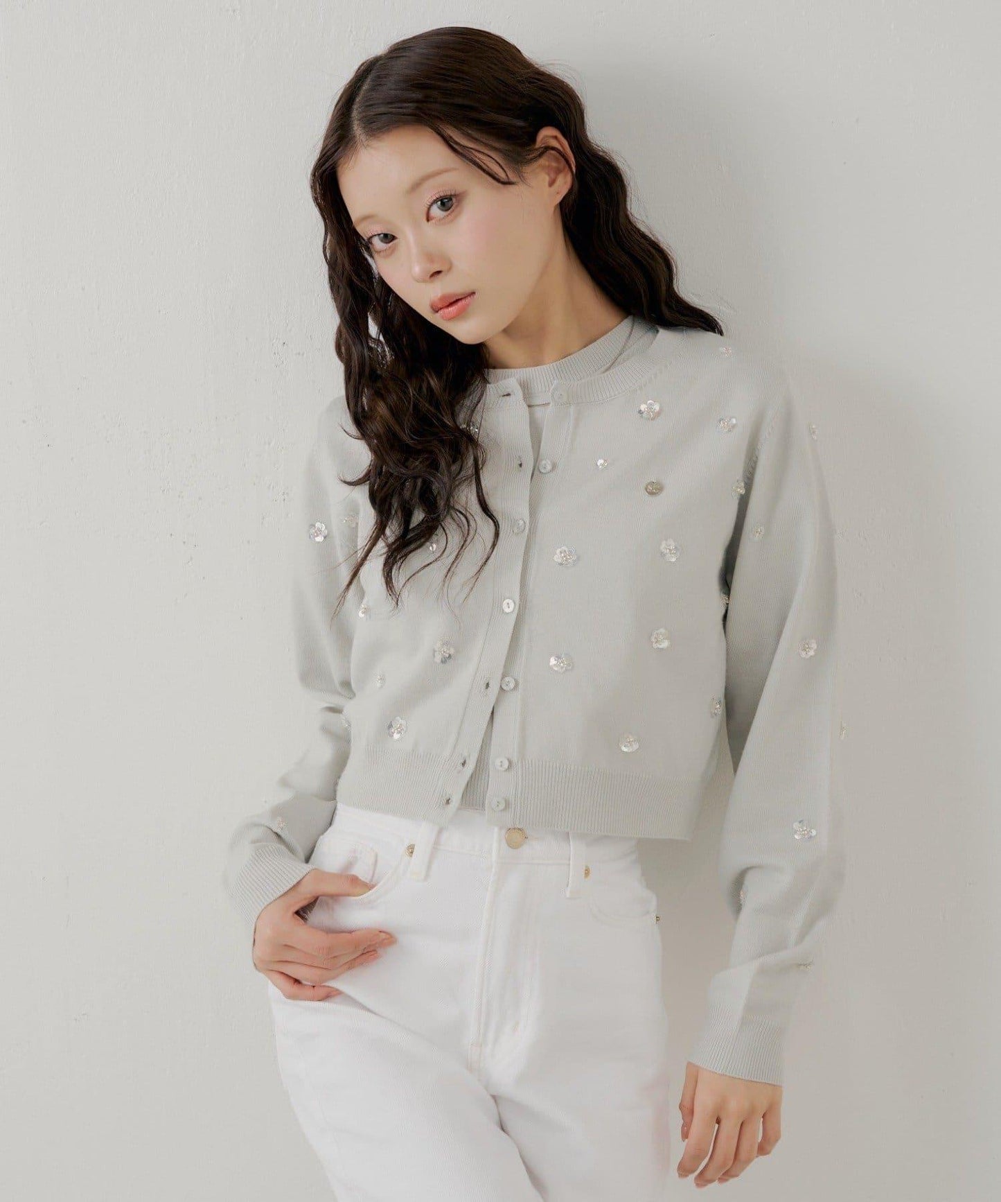 花卉珠串設計 針織開衫套裝】