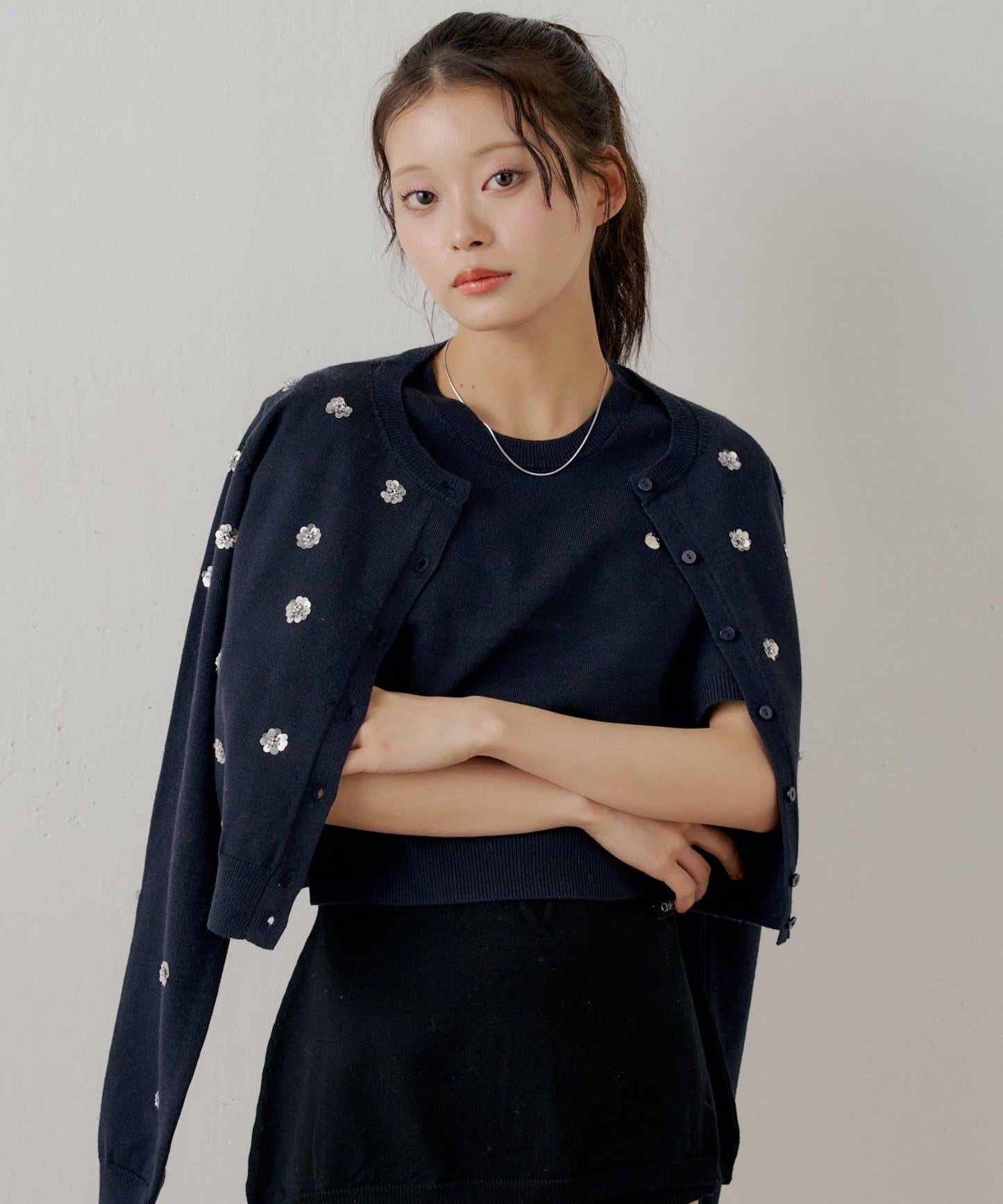 花卉珠串設計 針織開衫套裝】