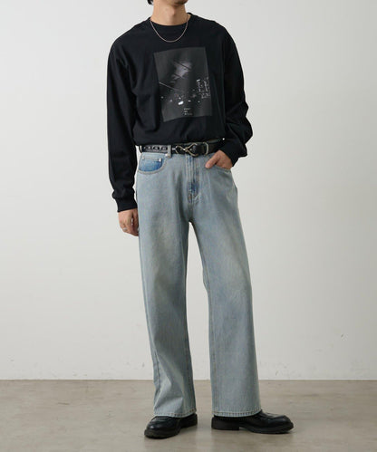 復古風寬鬆直筒牛仔褲