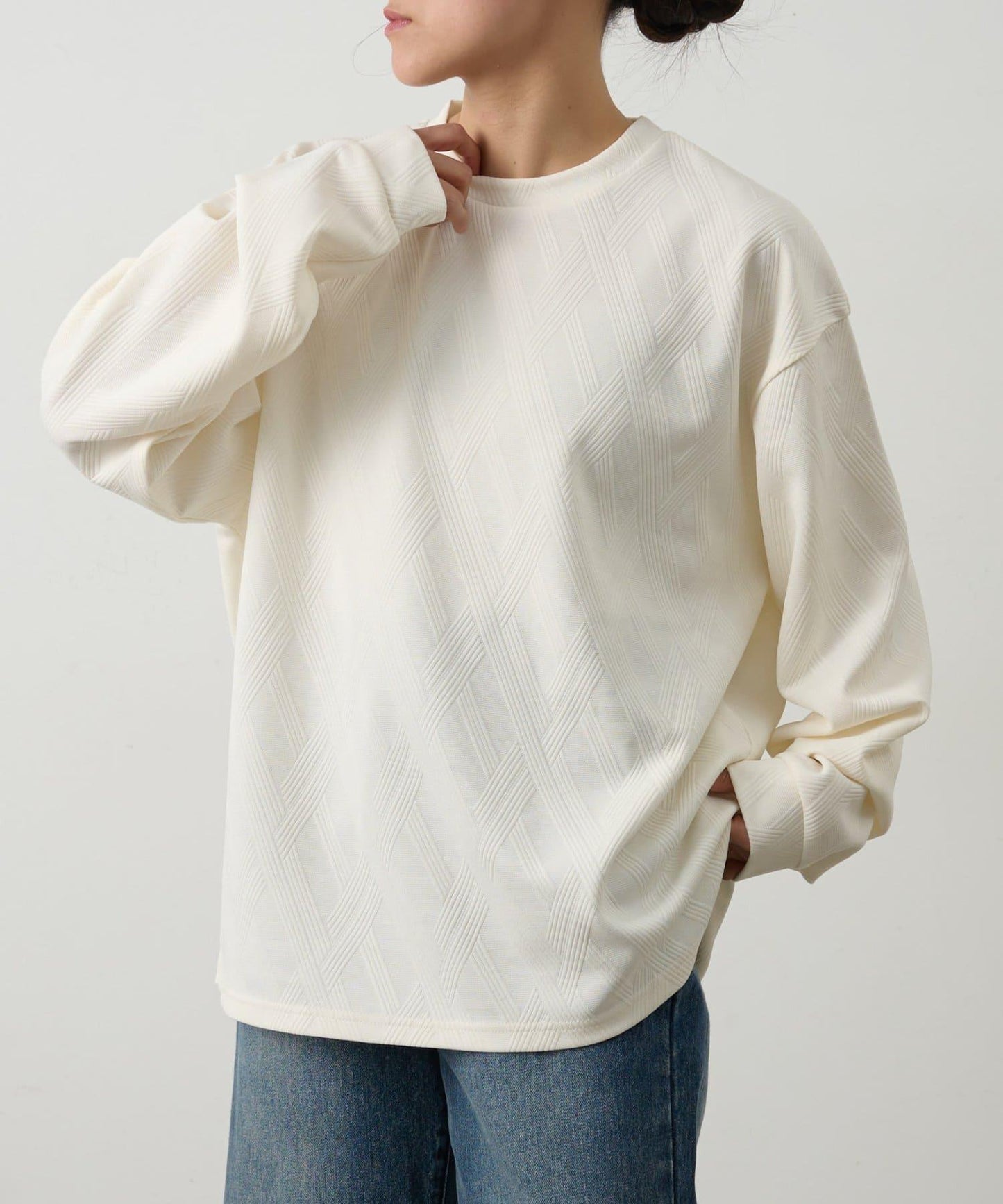 十字紋提花 長袖T恤