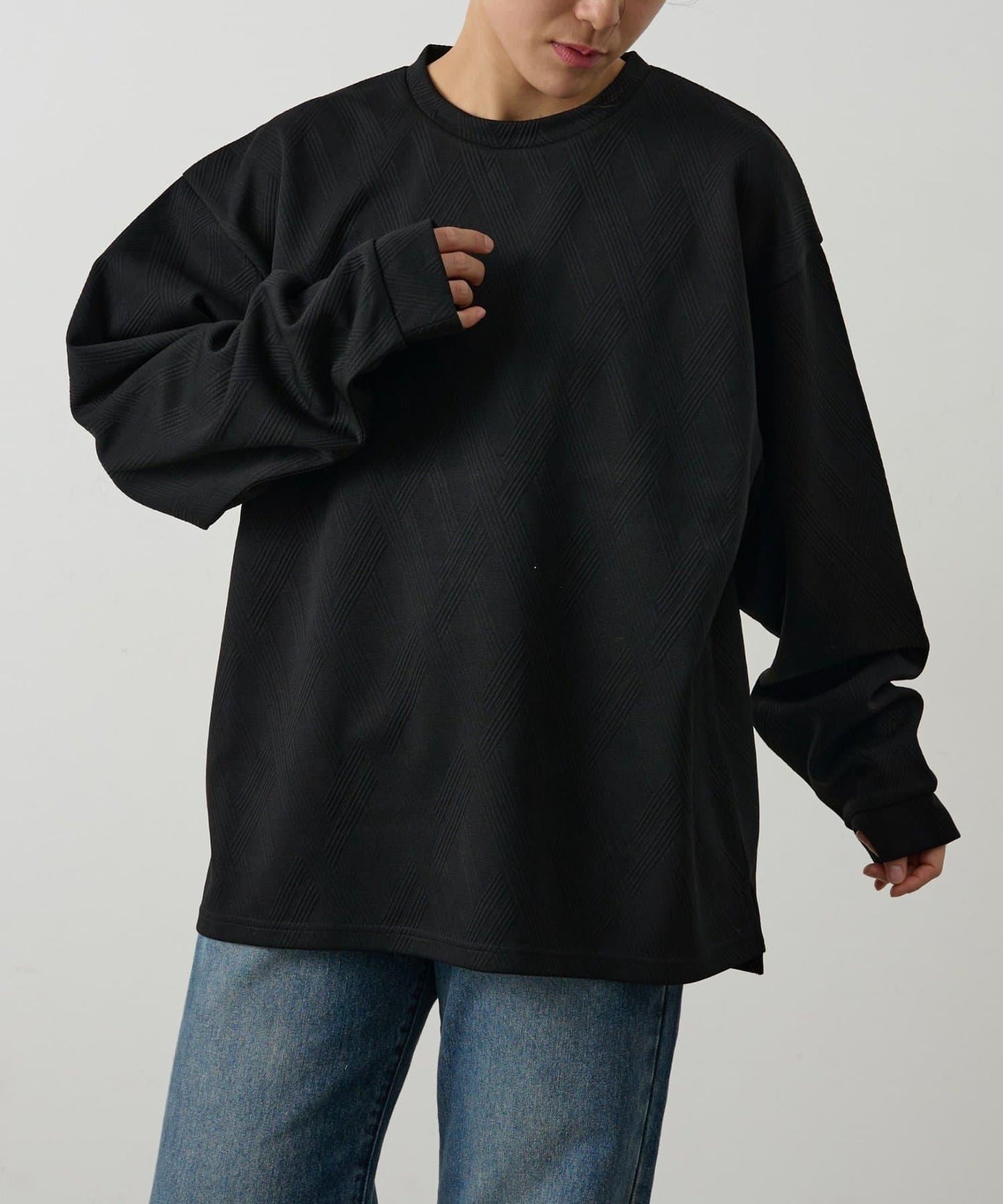 十字紋提花 長袖T恤