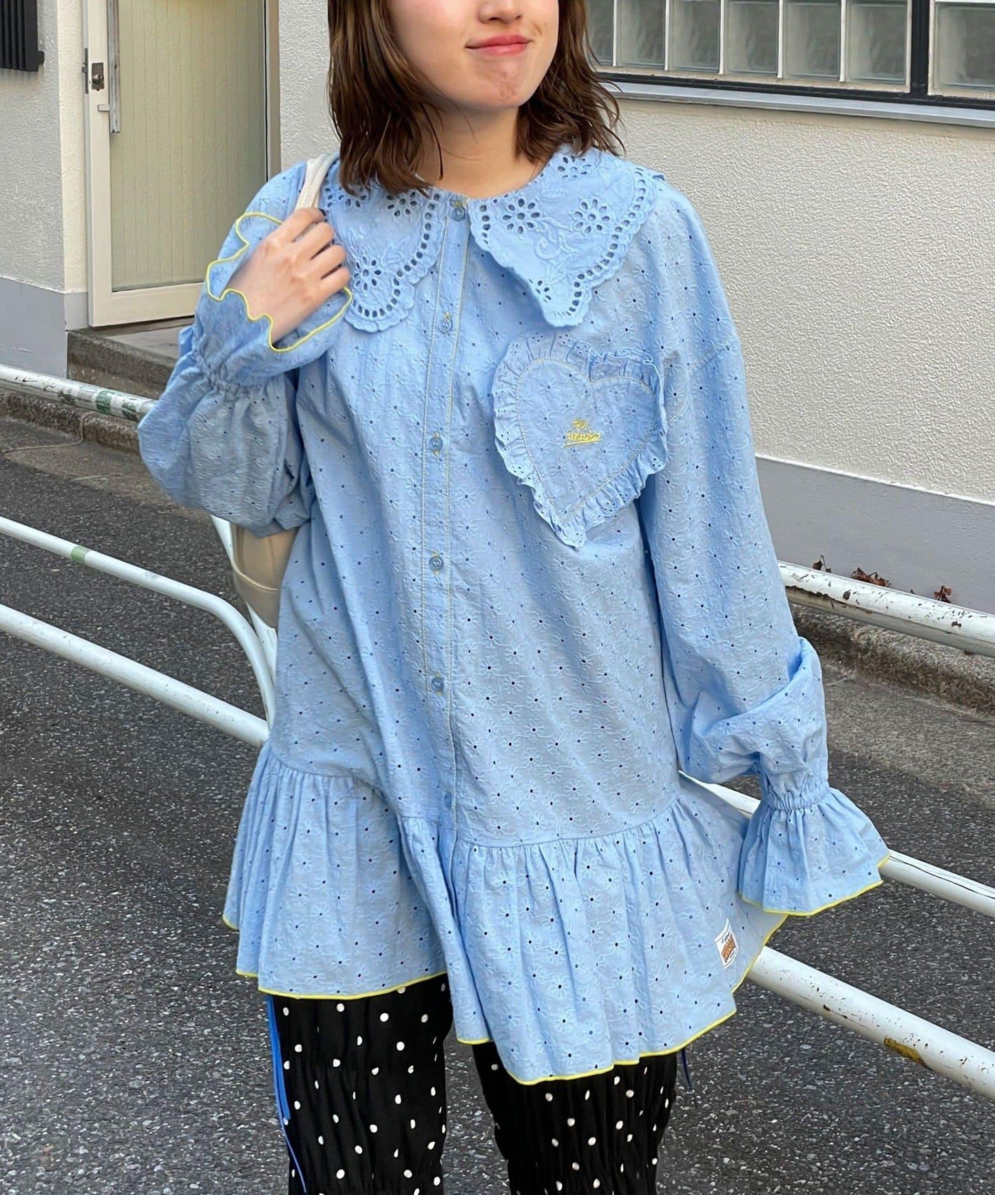 HELLO.SANFRANCISCO 荷葉蕾絲設計 寬鬆長款襯衫