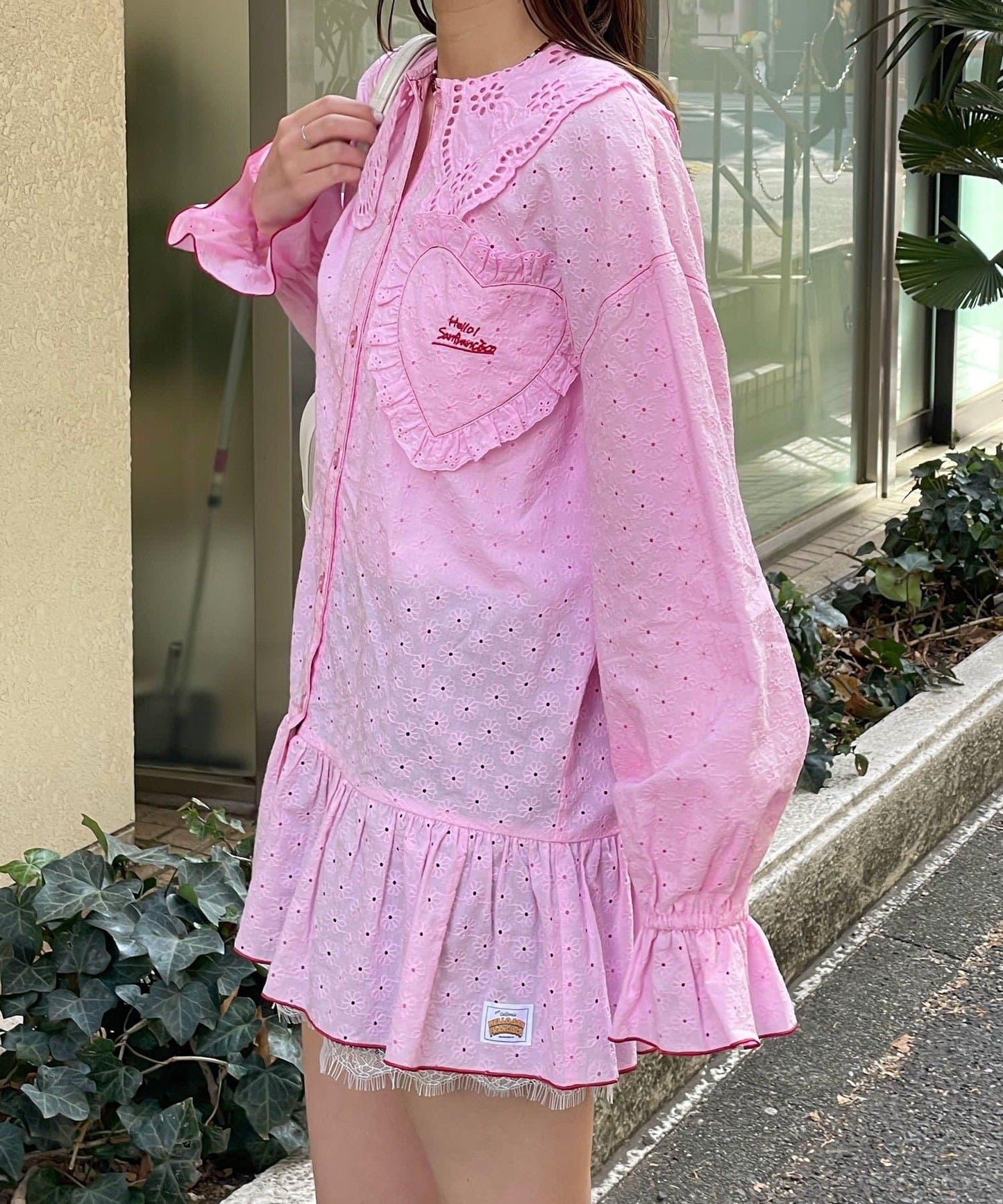 HELLO.SANFRANCISCO 荷葉蕾絲設計 寬鬆長款襯衫