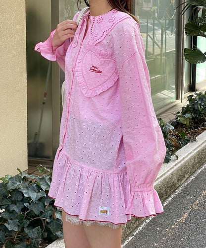 HELLO.SANFRANCISCO 荷葉蕾絲設計 寬鬆長款襯衫