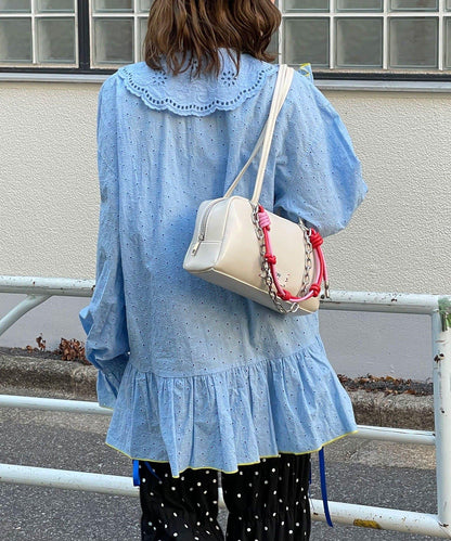 HELLO.SANFRANCISCO 荷葉蕾絲設計 寬鬆長款襯衫