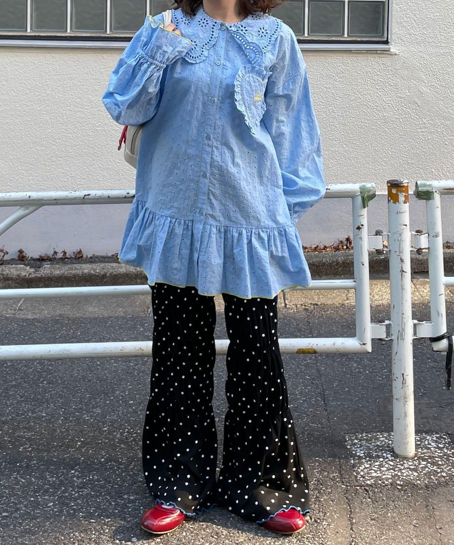 HELLO.SANFRANCISCO 荷葉蕾絲設計 寬鬆長款襯衫