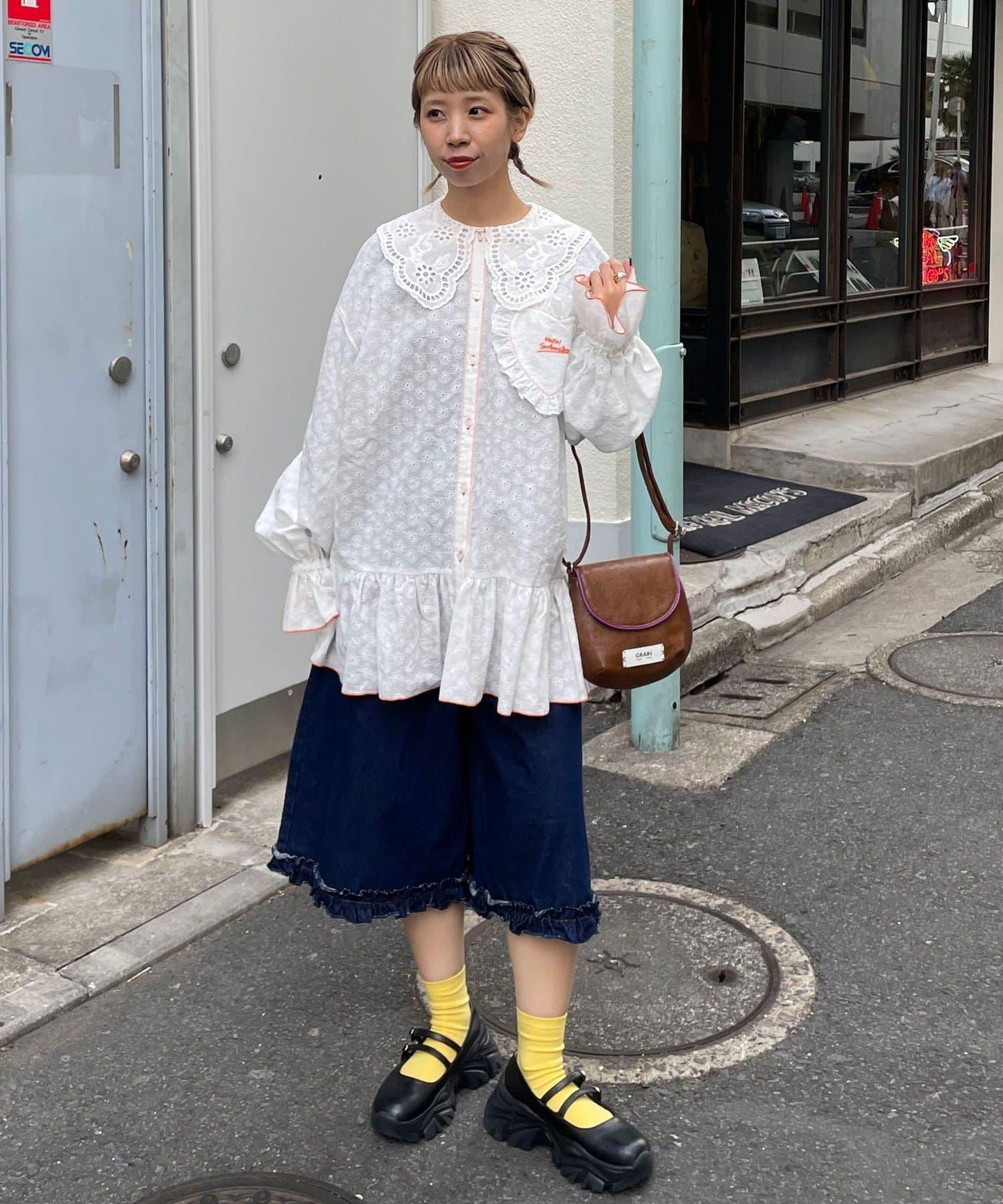 HELLO.SANFRANCISCO 荷葉蕾絲設計 寬鬆長款襯衫