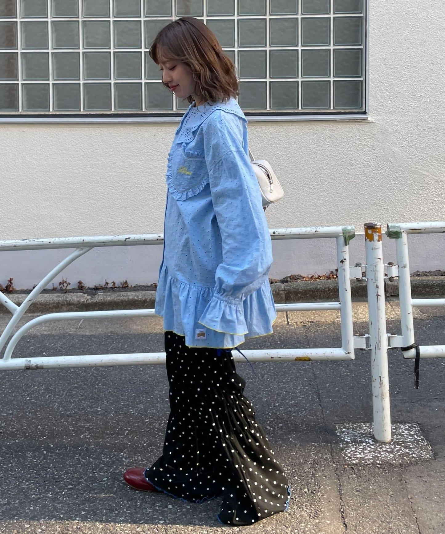 HELLO.SANFRANCISCO 荷葉蕾絲設計 寬鬆長款襯衫