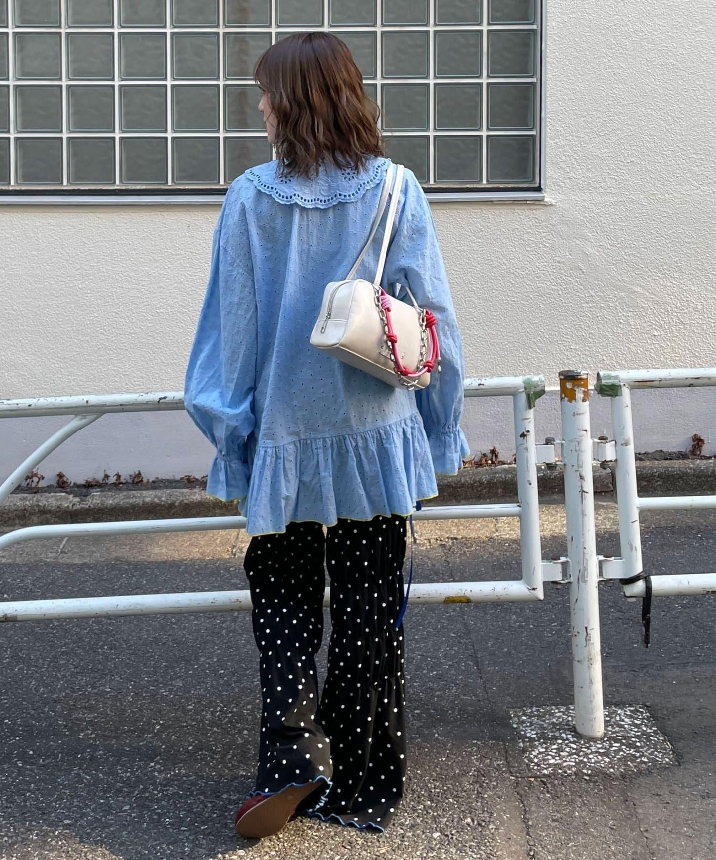 HELLO.SANFRANCISCO 荷葉蕾絲設計 寬鬆長款襯衫