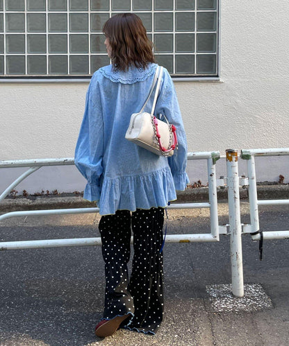 HELLO.SANFRANCISCO 荷葉蕾絲設計 寬鬆長款襯衫