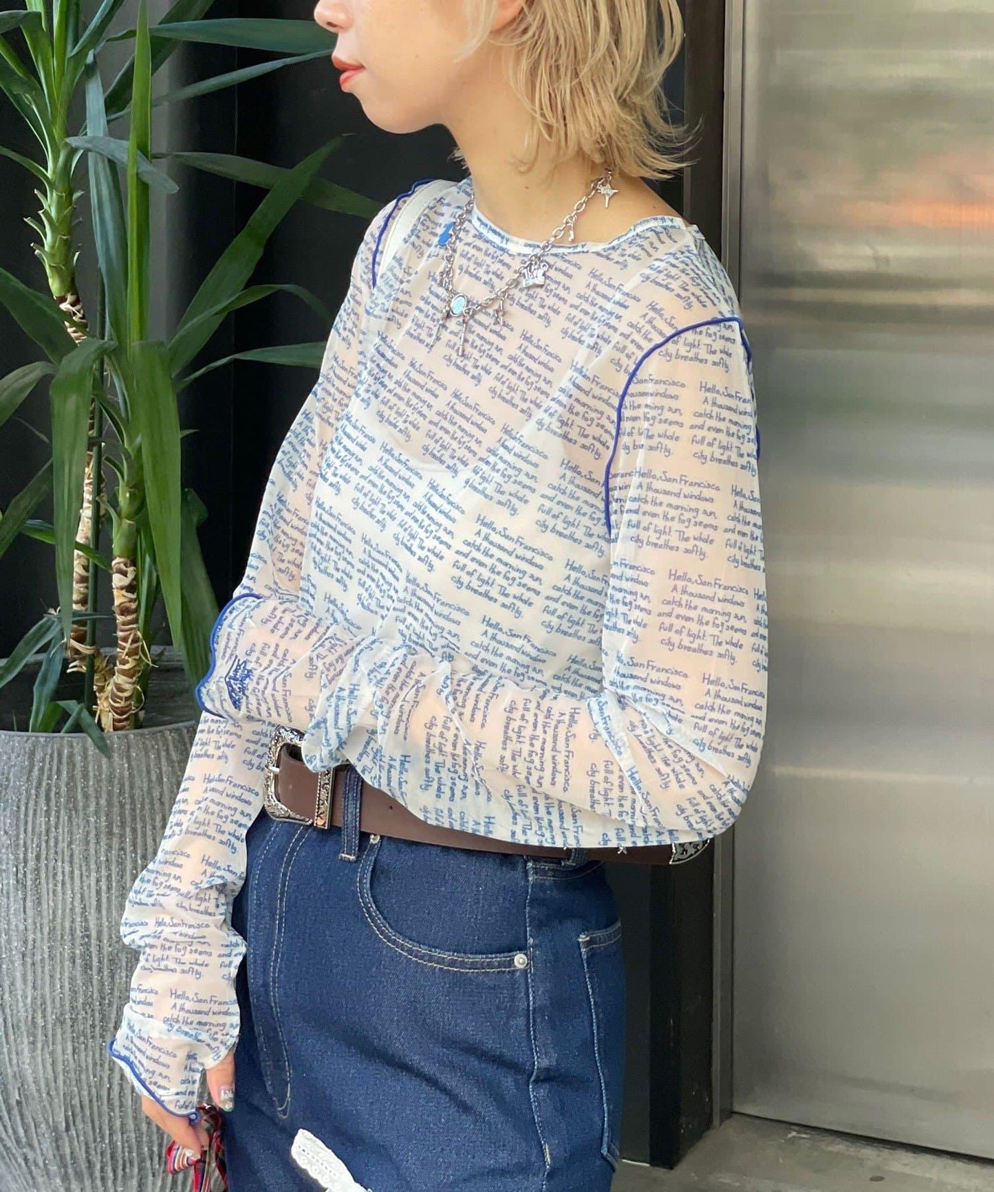 透感文字印花T恤