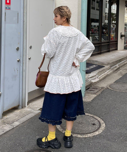 HELLO.SANFRANCISCO 荷葉蕾絲設計 寬鬆長款襯衫