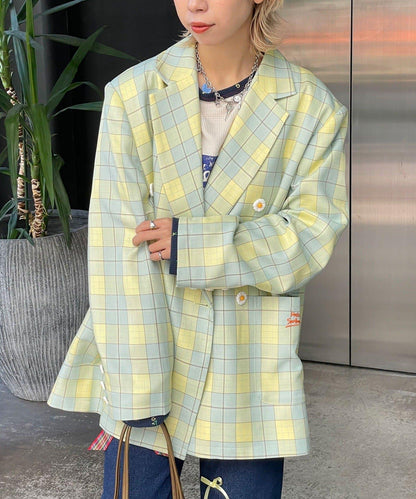 HELLO.SANFRANCISCO 花形紐扣格紋寬鬆夾克