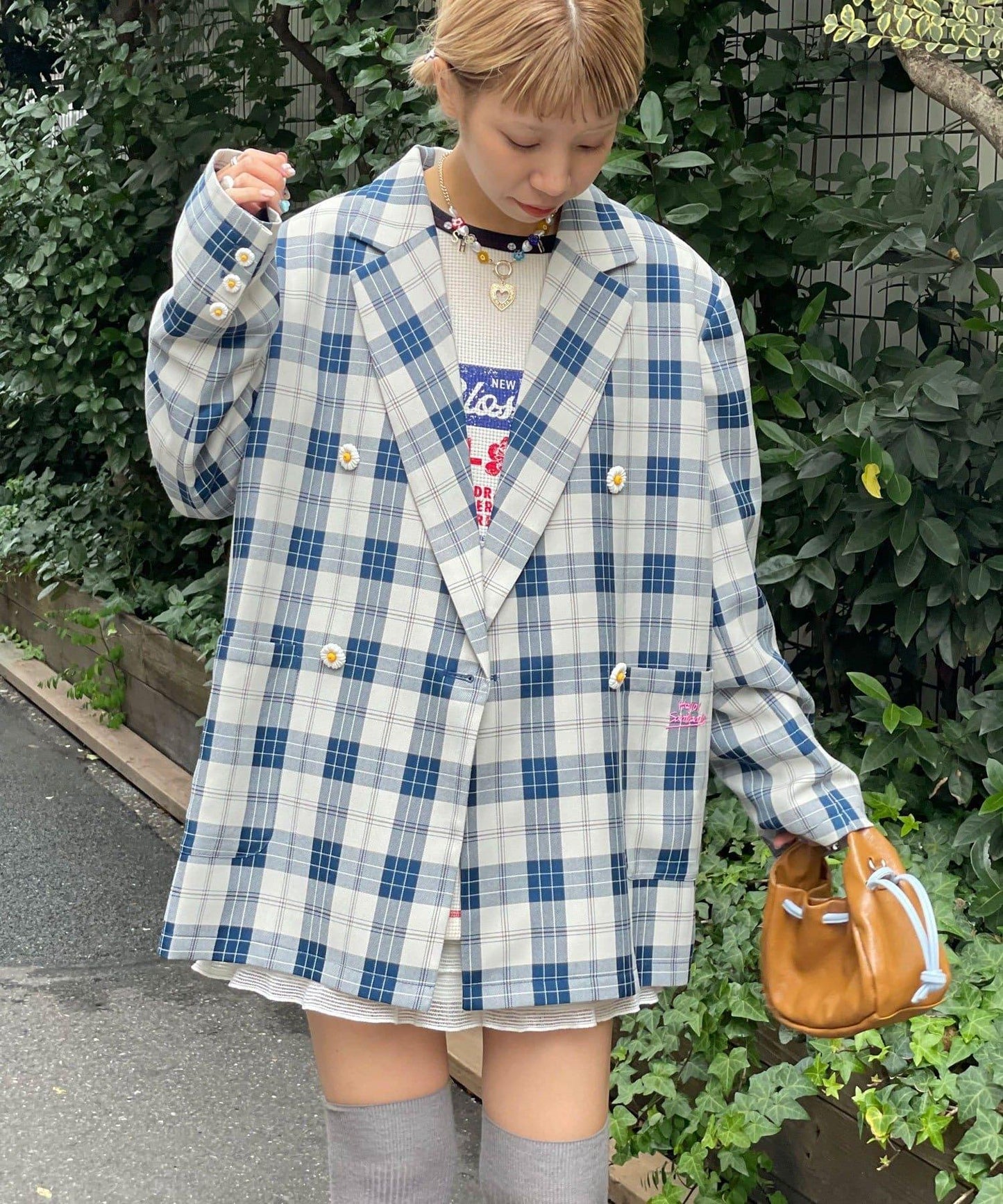 HELLO.SANFRANCISCO 花形紐扣格紋寬鬆夾克