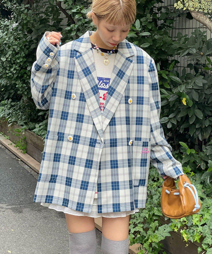 HELLO.SANFRANCISCO 花形紐扣格紋寬鬆夾克