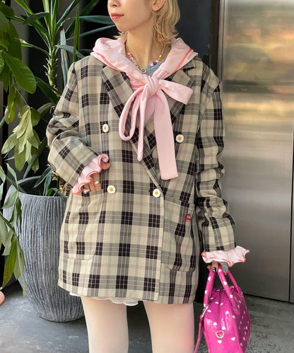 HELLO.SANFRANCISCO 花形紐扣格紋寬鬆夾克