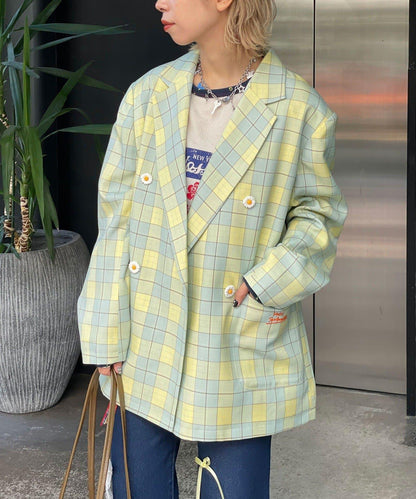 HELLO.SANFRANCISCO 花形紐扣格紋寬鬆夾克