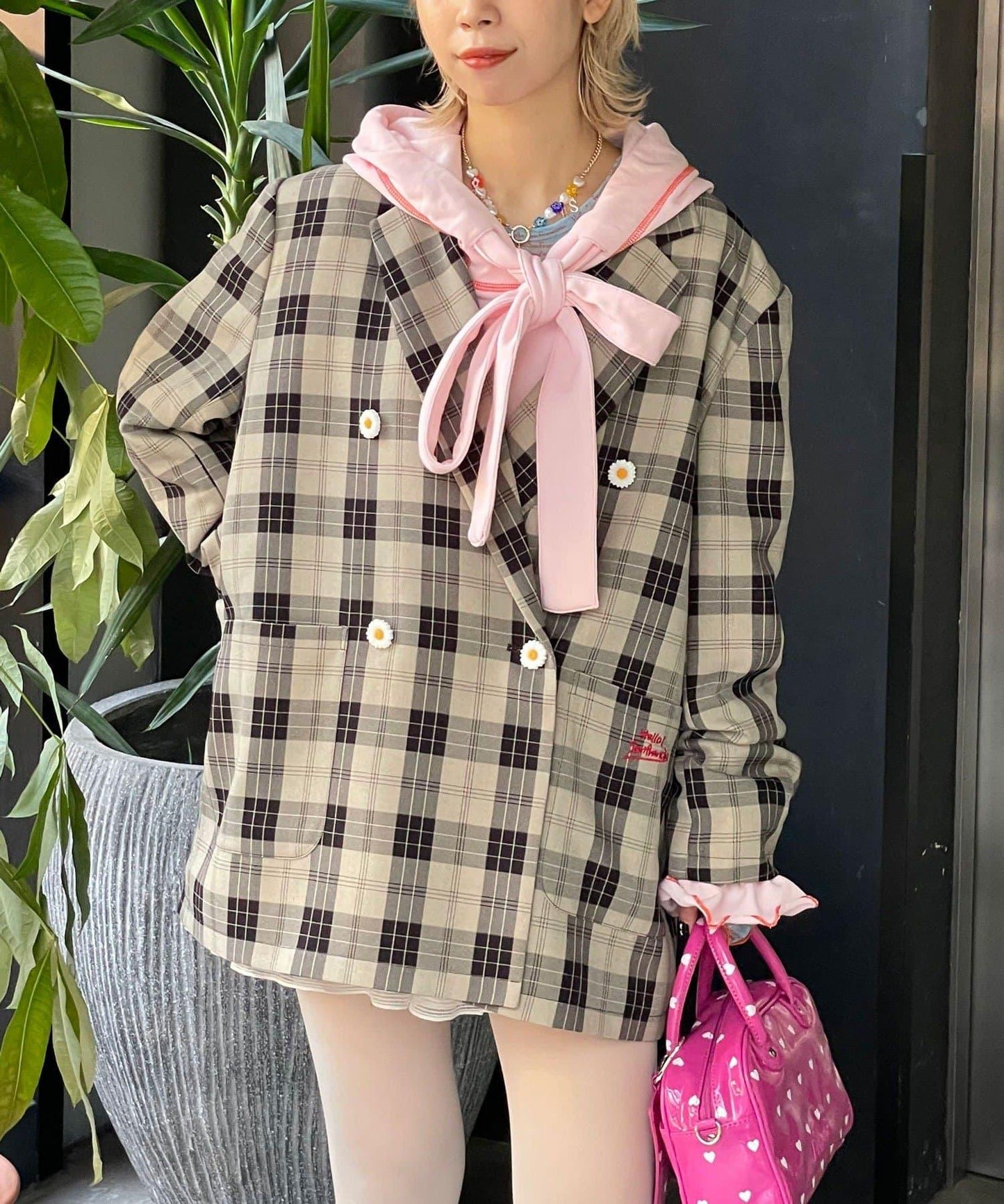 HELLO.SANFRANCISCO 花形紐扣格紋寬鬆夾克