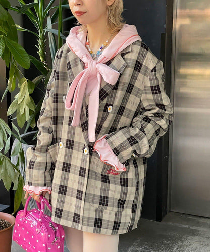 HELLO.SANFRANCISCO 花形紐扣格紋寬鬆夾克